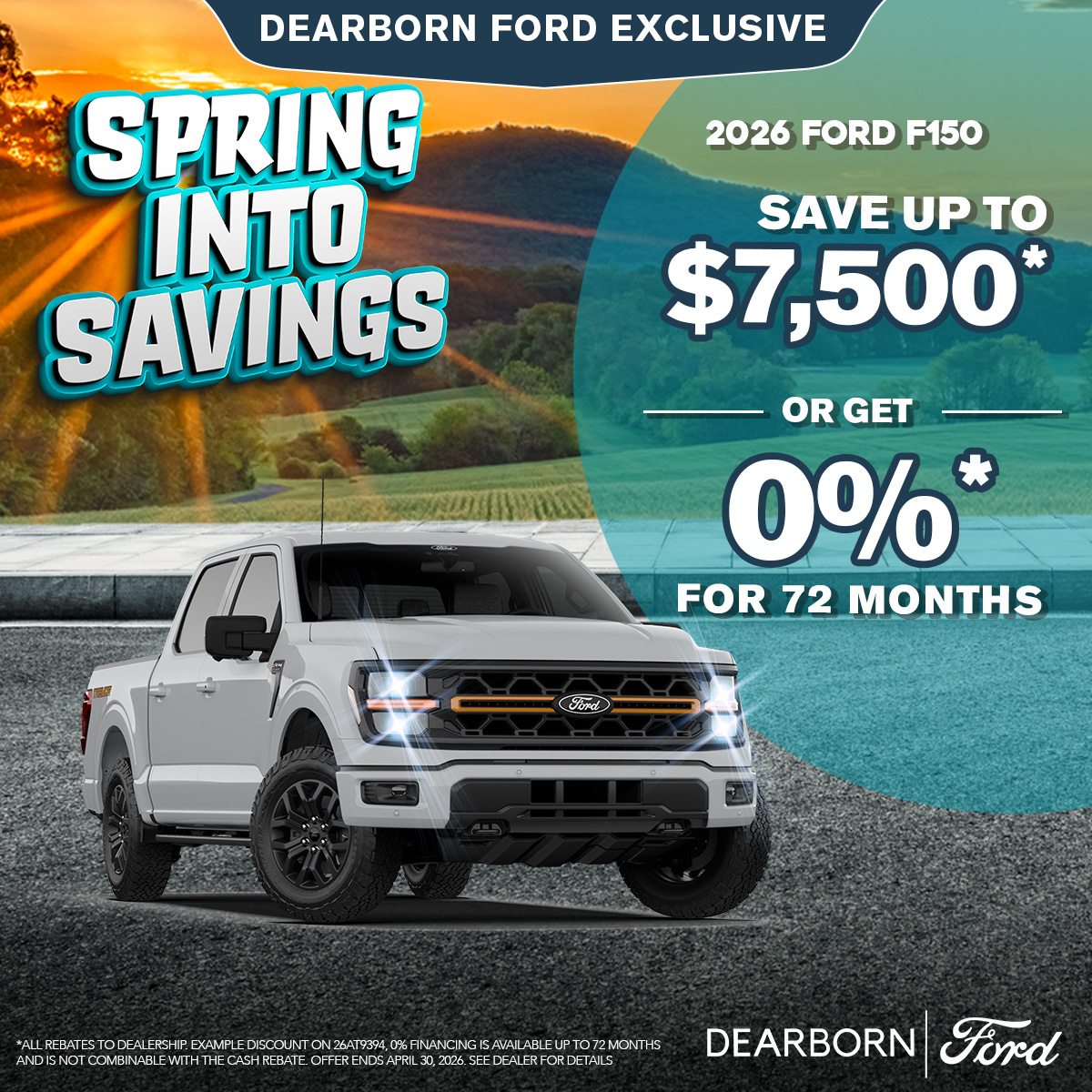 0% for 72 Months on a New 2026 Ford F150 Trucks!