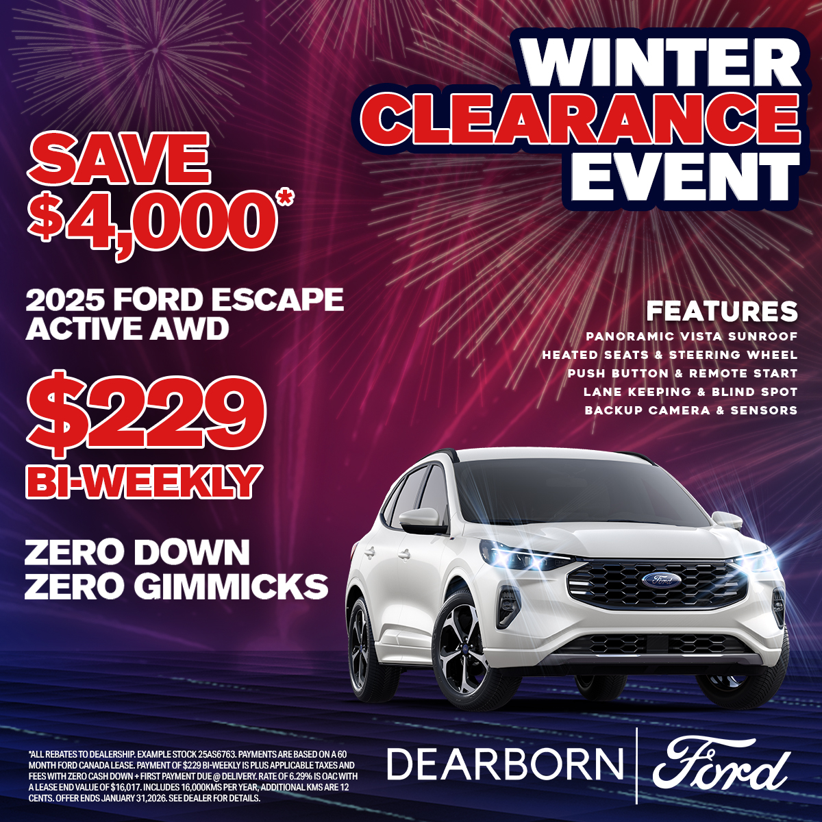 Only $229* Bi-Weekly with Zero Down on a 2025 Ford Escape Active AWD!