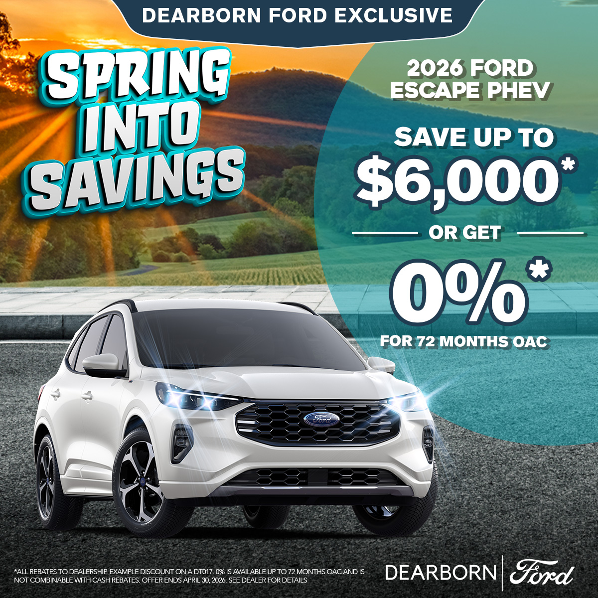 0% for 72 Months on a 2026 Ford Escape PHEV!