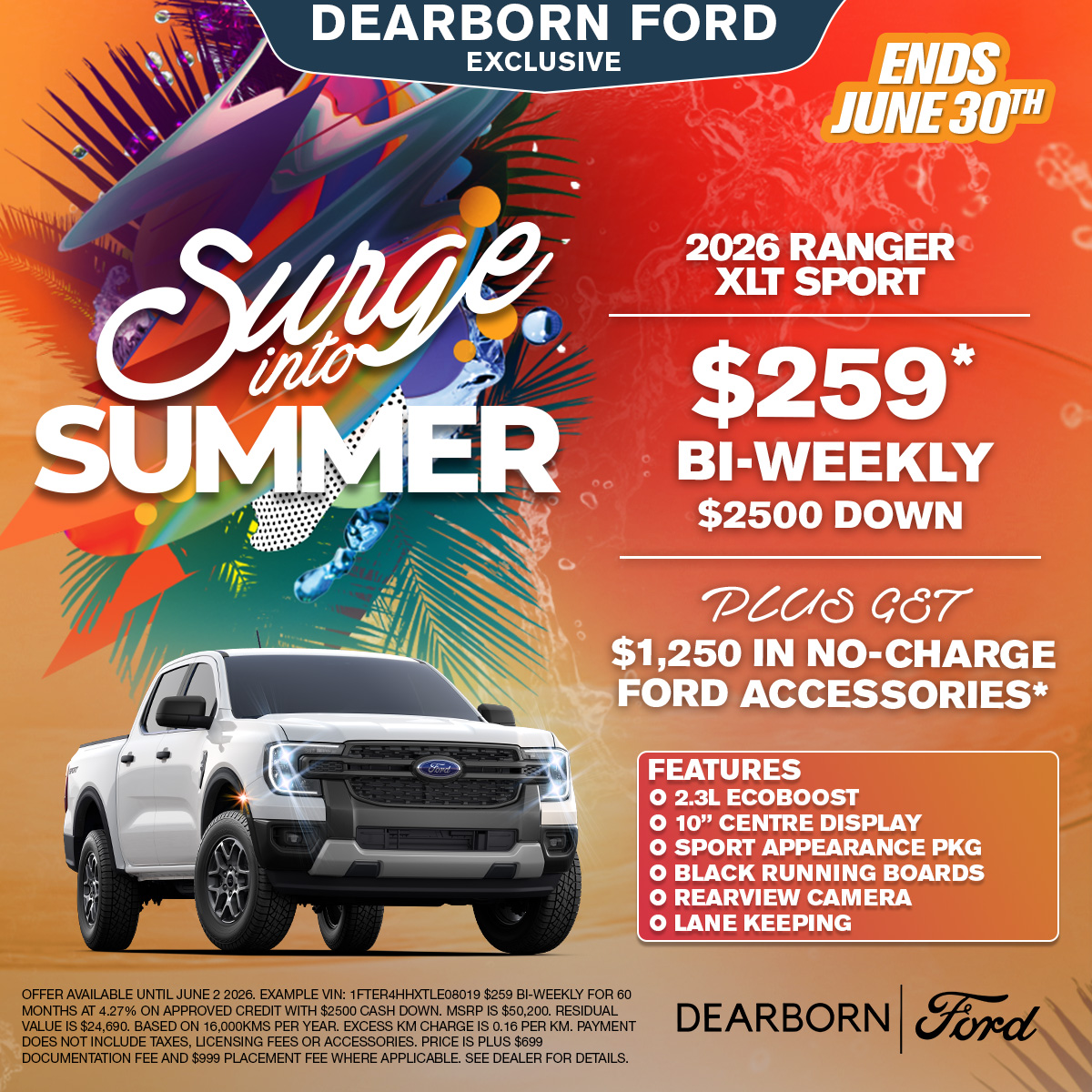 Only $259* Bi-Weekly on a 2026 Ford Ranger XLT!