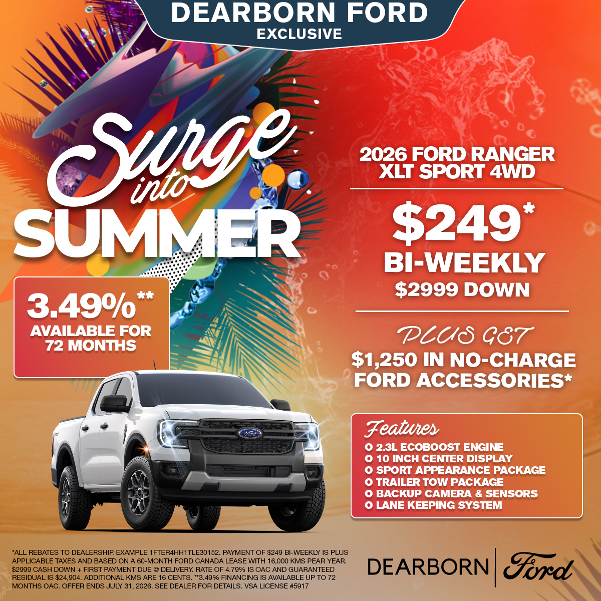 Only $249* Bi-Weekly on a 2026 Ford Ranger XLT Sport 4WD!