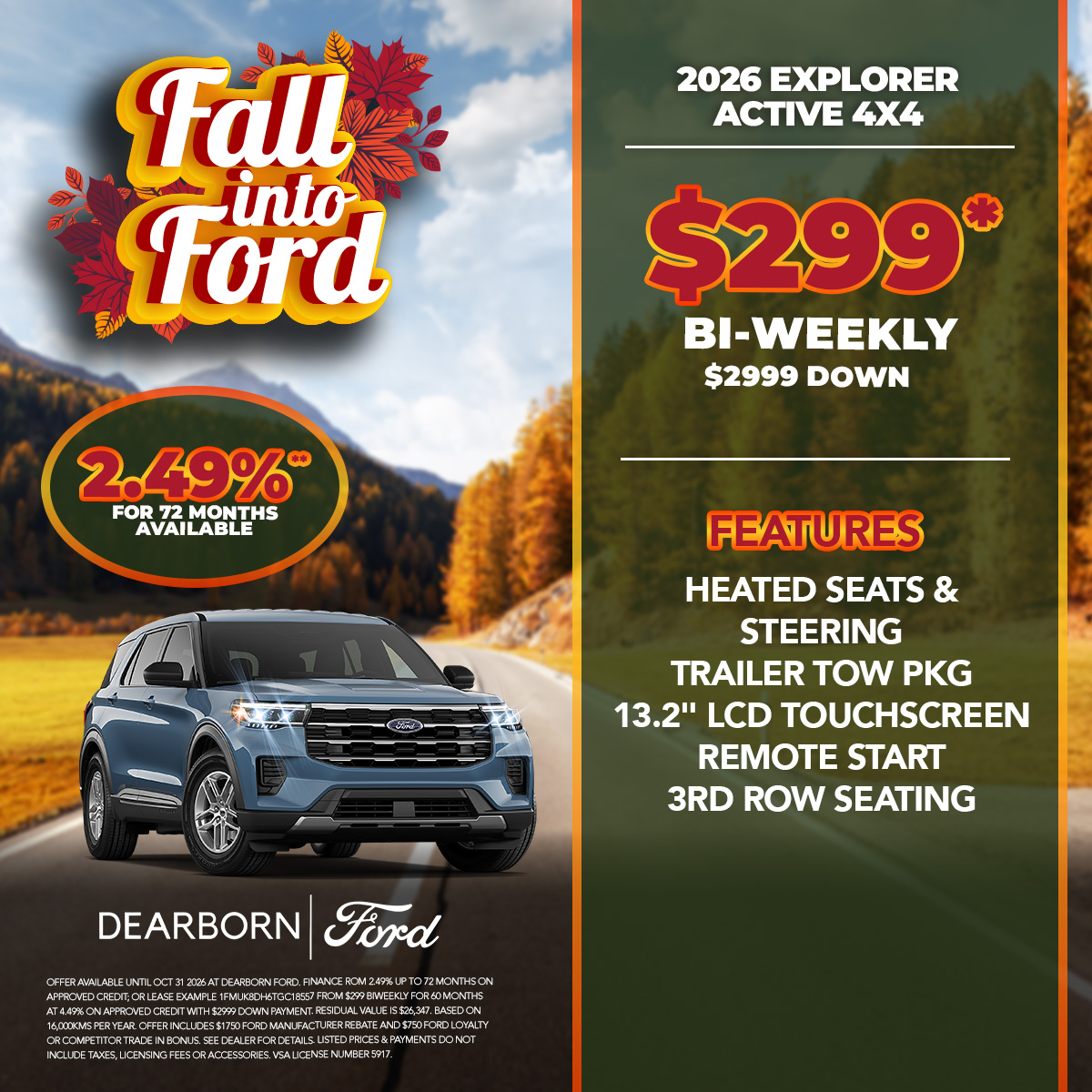 2026 Ford Explorer Active 4×4 for ONLY $299* Bi-Weekly!